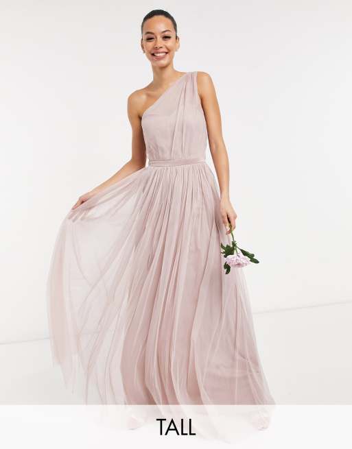 Anaya With Love Tall Bridesmaid tulle one shoulder maxi dress in pink ...