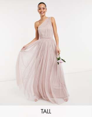 Anaya With Love Tall Bridesmaid tulle one shoulder maxi dress in pink