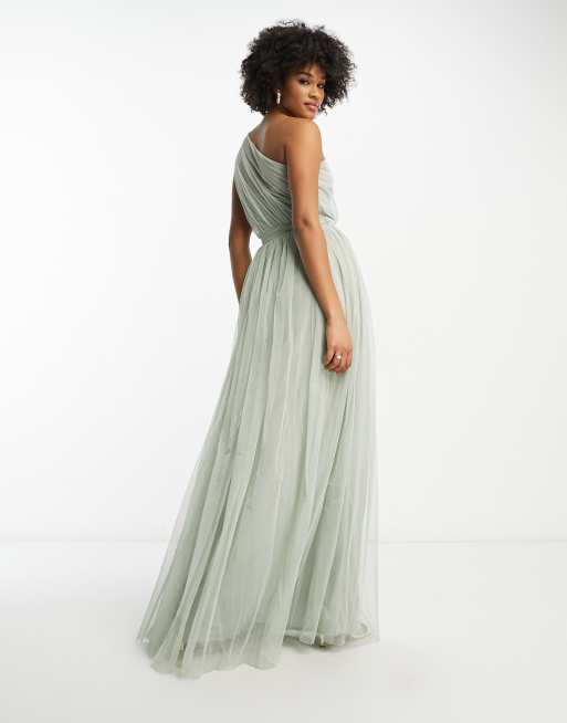 Anaya With Love Tall - Brudepiger - Salviegrøn oneshoulder-maxikjole i tyl, 2 af 4