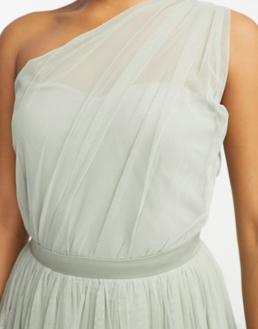 Anaya With Love Tall - Brudepiger - Salviegrøn oneshoulder-maxikjole i tyl, 3 af 4