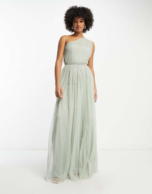Anaya With Love Tall - Brudepiger - Salviegrøn oneshoulder-maxikjole i tyl, 4 af 4