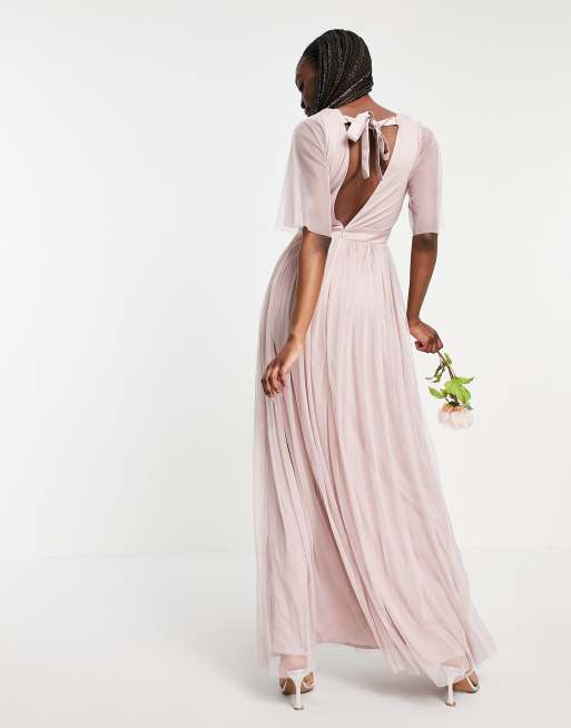 Anaya With Love Tall – Brudtärnor – Rosa maxiklänning i tyll med utsvängd ärm, 2 av 4