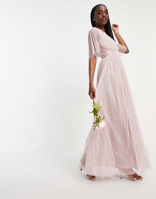 Anaya With Love Tall – Brudtärnor – Rosa maxiklänning i tyll med utsvängd ärm, 4 av 4