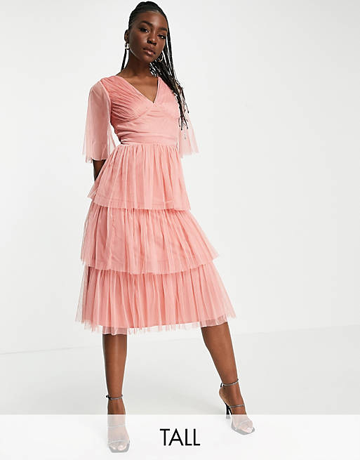 Anaya With Love Tall flutter sleeve midi dress in coral