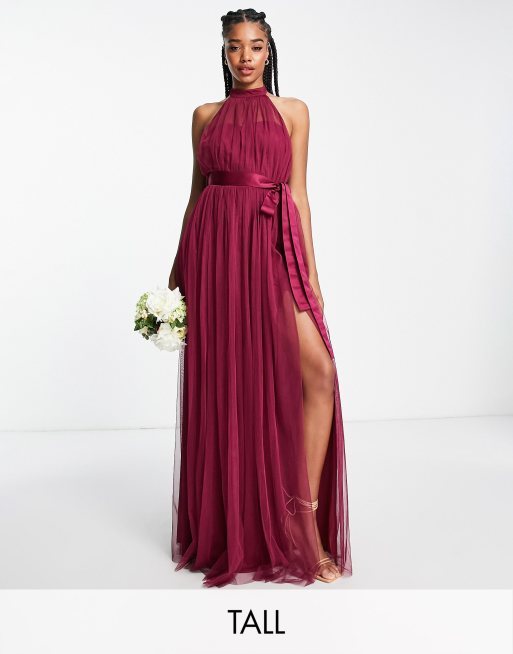 Anaya With Love Tall - Vestito da damigella allacciato al collo rosso prugna - RED