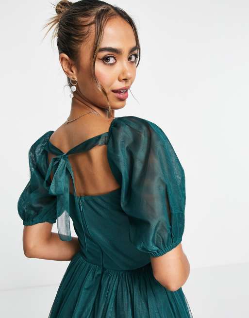 Asos tulle midi shop dress with sheer sleeve