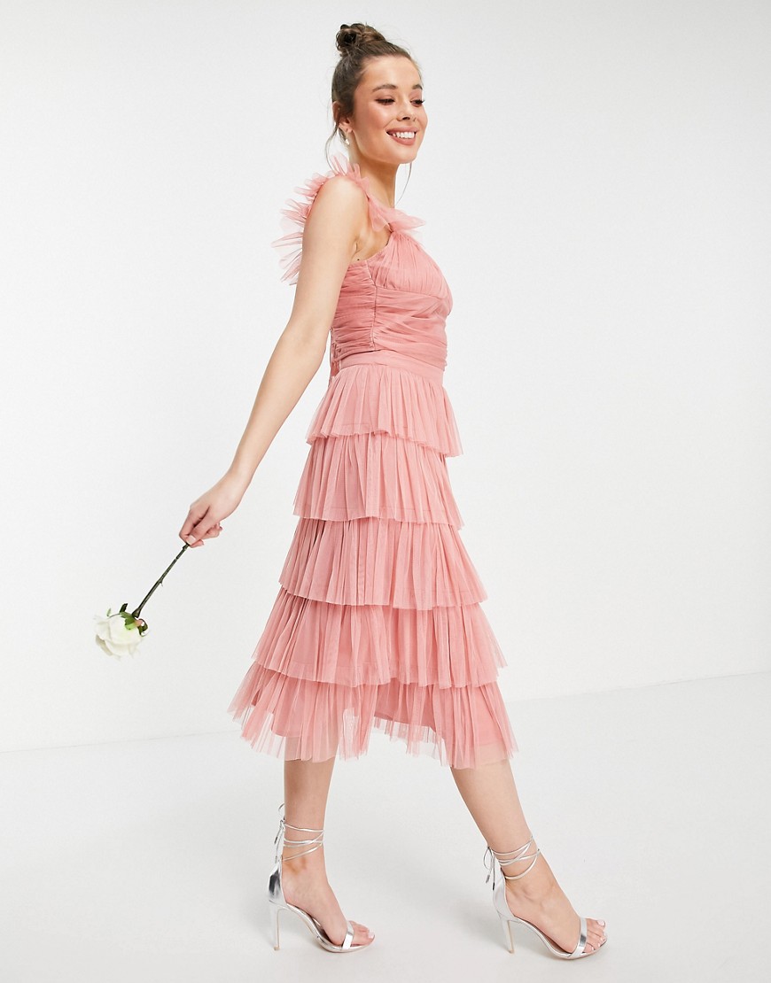 Anaya With Love tiered ruffle midi skirt in coral co-ord-Pink