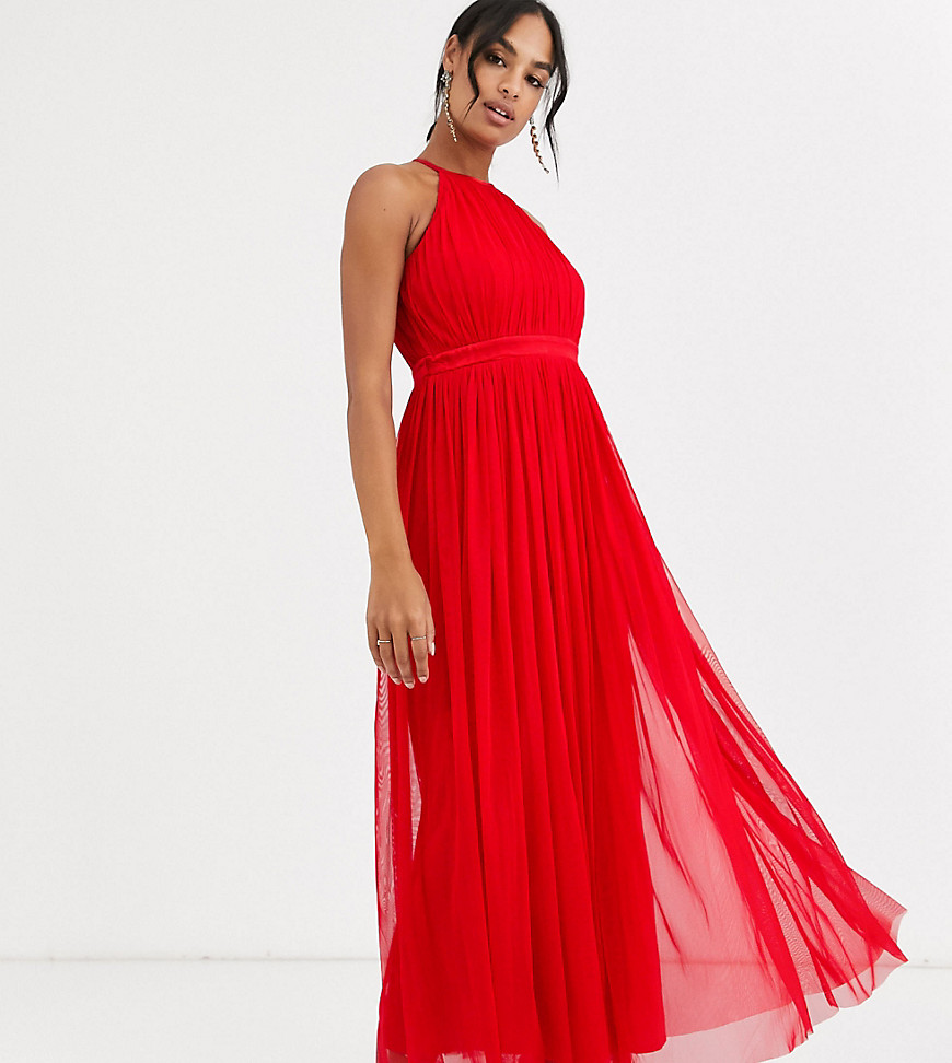 Anaya - With Love - Tule midaxi-jurk met halternek en satijnen afwerking in rood