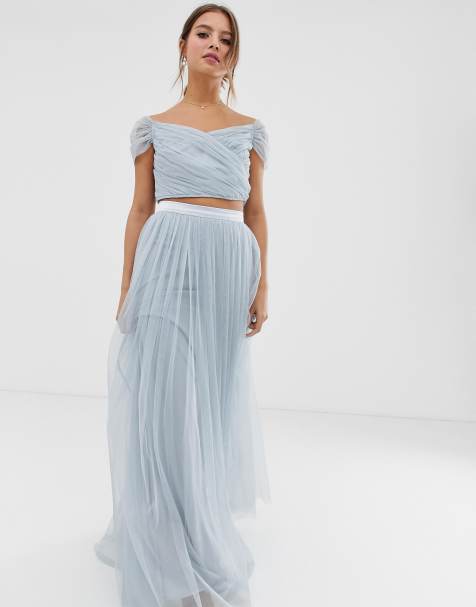 Anaya – With Love – Tüll-Maxirock mit Satinbündchen in Blau, Kombiteil