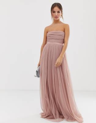 anaya with love tulle bandeau maxi dress with satin trim in blush