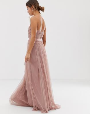 anaya with love tulle bandeau maxi dress with satin trim in blush