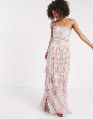 anaya with love tulle bandeau maxi dress with satin trim in blush