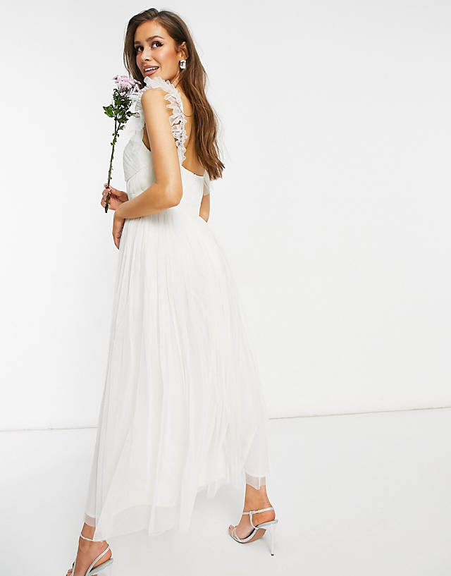 Anaya - with love tulle frill sleeve midaxi dress in white