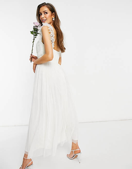 Anaya With Love tulle frill sleeve midaxi dress in white