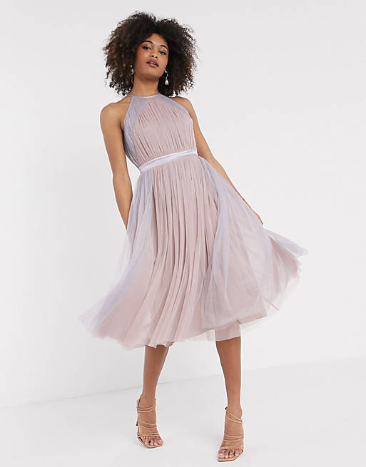 Women Anaya With Love tulle halterneck dress with contrast stripe in multi 