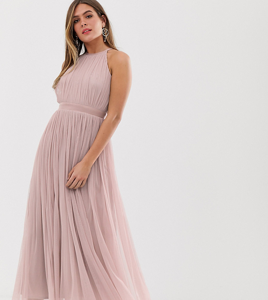 Anaya With Love tulle halterneck midaxi dress with satin trim in soft pink