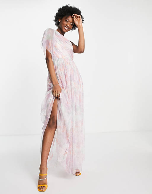 Anaya With Love tulle one shoulder maxi dress in floral print