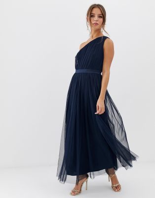 anaya with love tulle plunge neck maxi dress with ruffle sleeve and satin trim in white