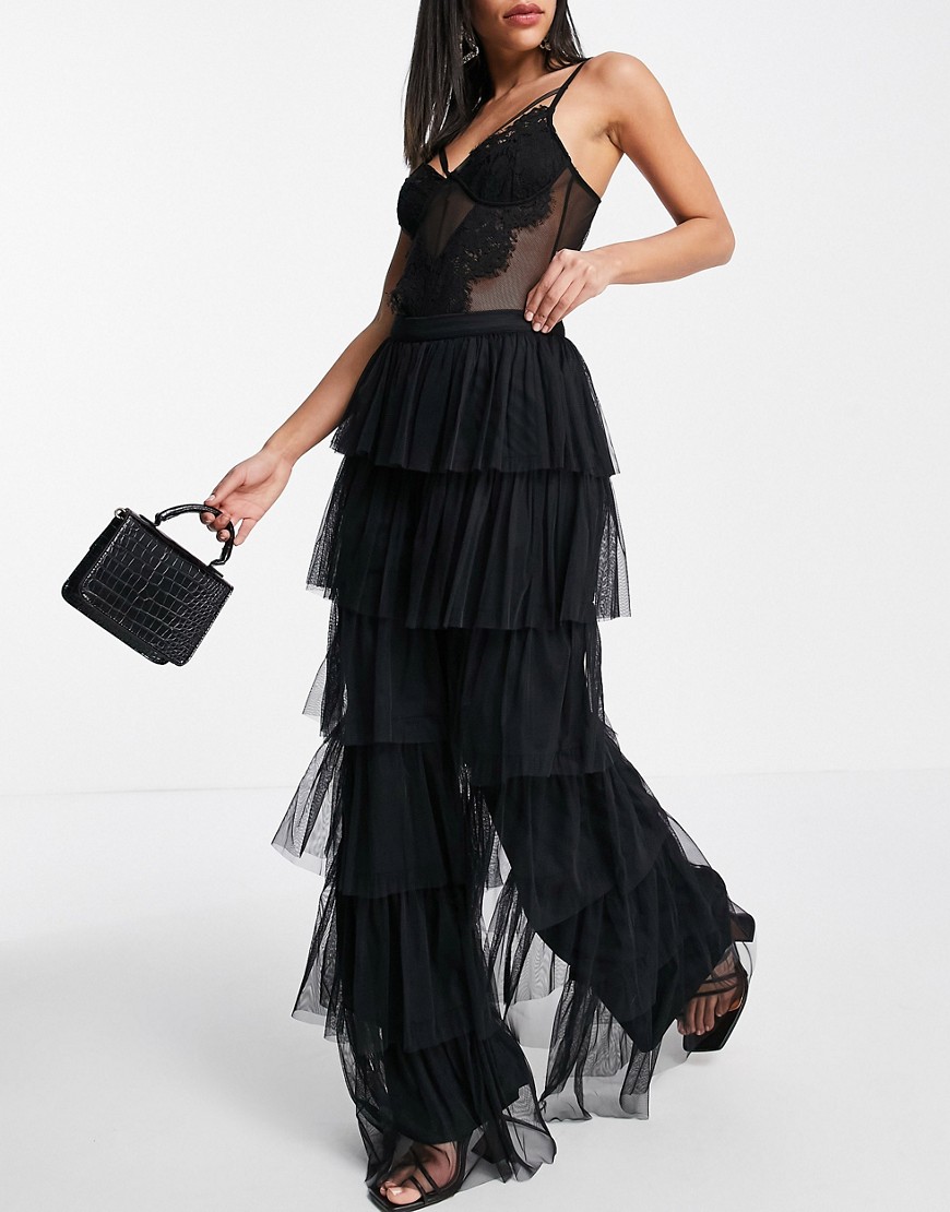 Anaya With Love tulle tiered pants in black