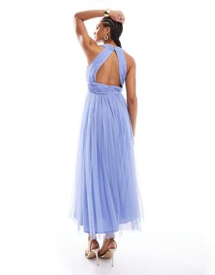 Anaya Wrap Front Open Back Midaxi Dress In Soft Blue