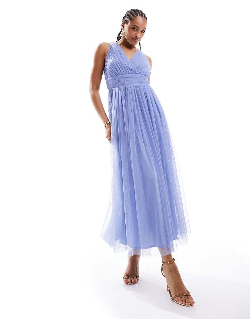Anaya wrap front open back midaxi dress in soft blue