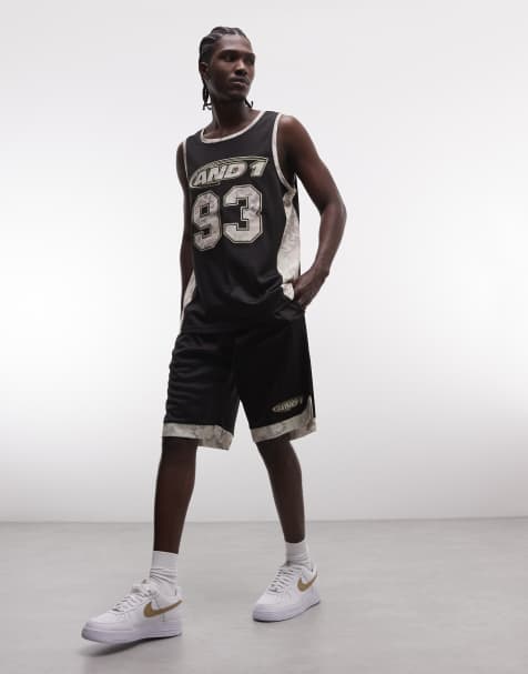 AND1 - Airtex - Basketbalshort met logo en contrasterende camouflagerand in zwart - view 1