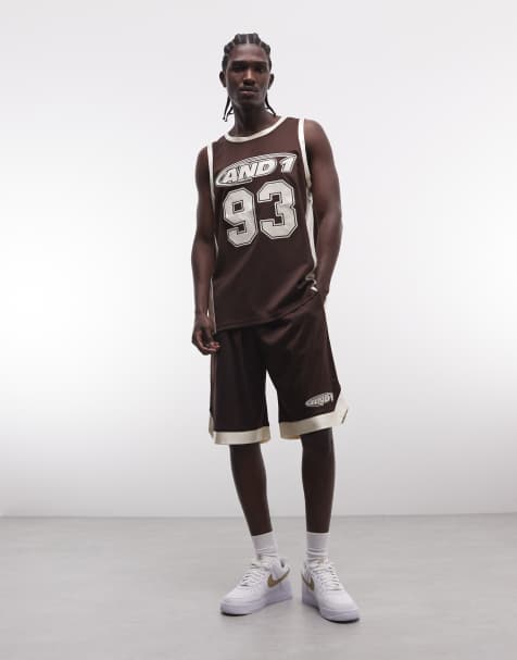 AND1 - Airtex - Basketbalshort met logo en contrasterende rand in chocoladebruin, deel van co-ord set - view 1