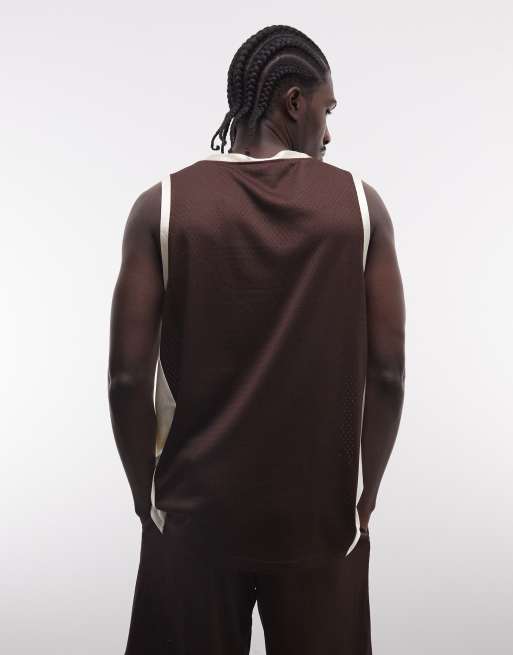 AND1 - Airtex - Hemdje met logo en contrasterende panelen in chocoladebruin, deel van co-ord set, 5 van 5