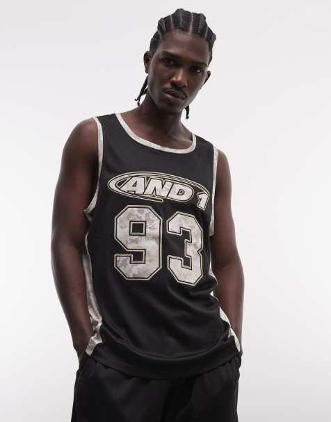 AND1 - Airtex - Hemdje met logo en contrasterende panelen met camouflageprint in zwart, deel van co-ord set - view 1