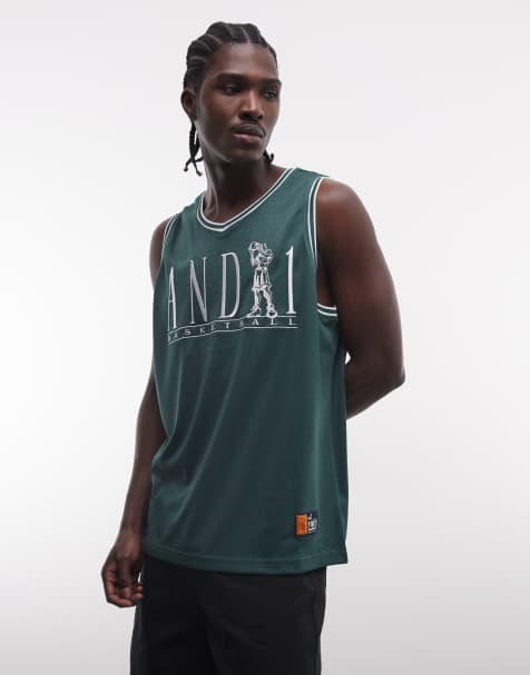 AND1 basketball logo singlet in dark green - view 1