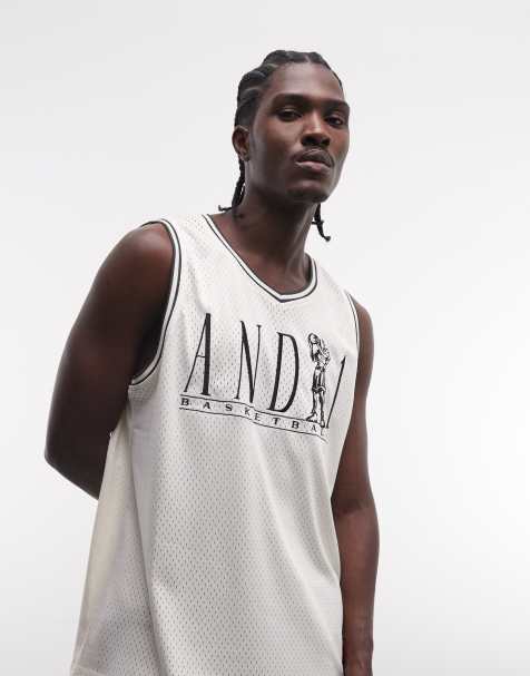 AND1 basketball logo vest in ecru - view 1