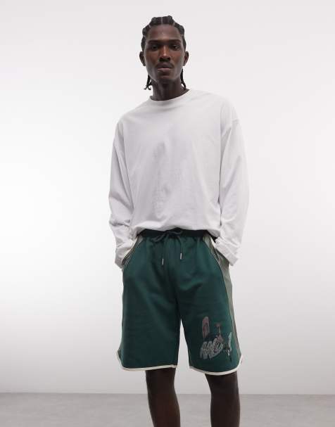 AND1 – Basketball-Shorts in Dunkelgrün mit farblich abgesetzten Einsätzen - view 1