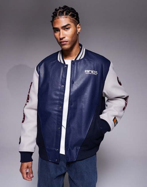 And1 - Bomber blu navy multicolore con grafica