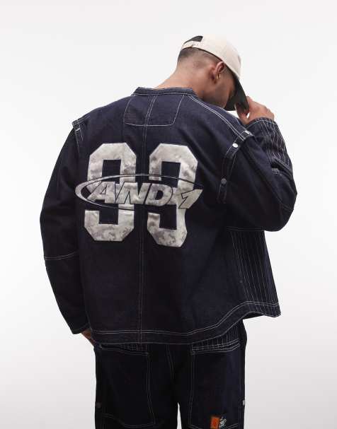 AND1 - Denim overhemd met lange mouwen en 93-logoprint op de achterkant met spoeling, deel van co-ord set - view 1