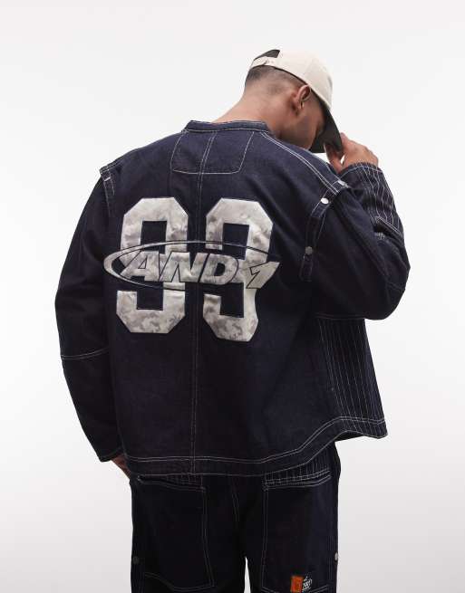 AND1 - Co-ord set van denim met lange mouwen, 93-logo en spoeling, 3 van 3