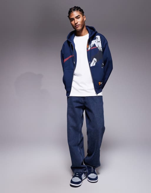 And1 – Kapuzenjacke in Marineblau mit durchgehendem Reißverschluss, 2 von 5