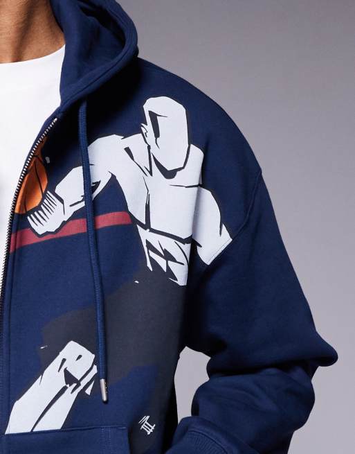 And1 – Kapuzenjacke in Marineblau mit durchgehendem Reißverschluss, 5 von 5