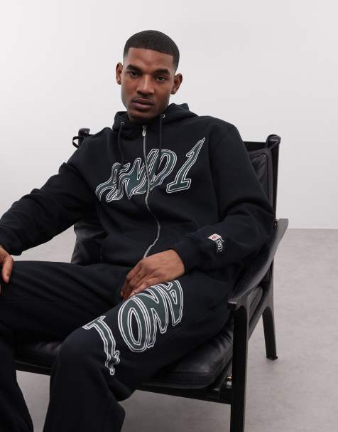 AND1 – Kapuzenjacke in Schwarz mit Logo und Reißverschluss, Kombiteil - view 1