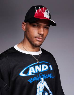 AND1 AND1 logo sports cap with contrast panel detail in black multi