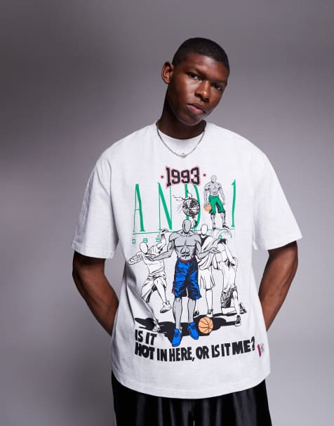 AND1 - Lysegrå oversized T-shirt med grafisk sportsprint - view 1