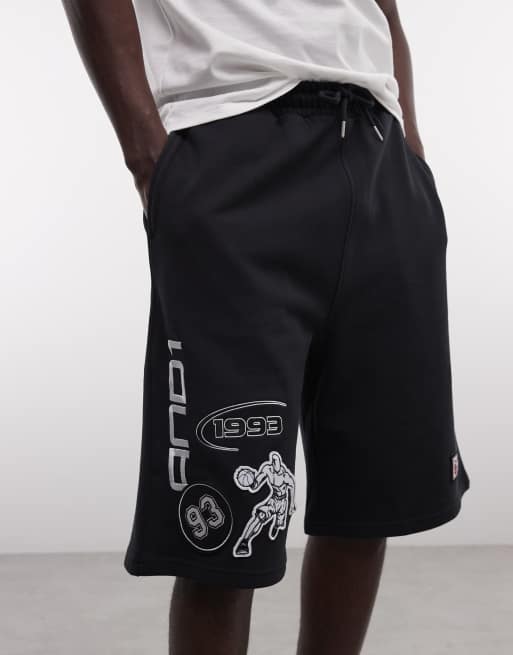 AND1 - On Court Basketball - Jorts neri in jersey con logo, 4 di 5