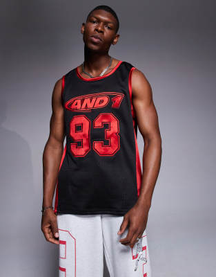 AND1 AND1 oversized contrast vest with sports graphic in black