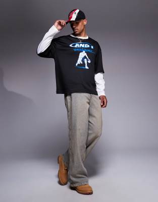 AND1 AND1 oversized sports jersey with double layer long sleeves in black