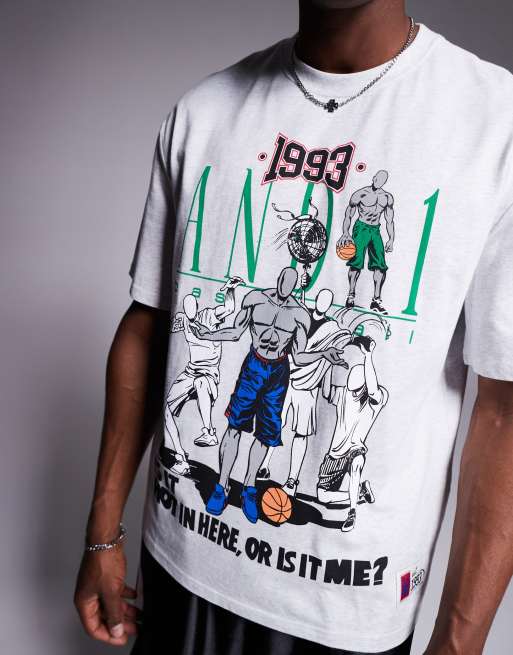 AND1 - Oversized T-shirt met grafische sportprint in lichtgrijs, 2 van 4