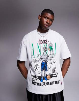 AND1 AND1 oversized t-shirt with sports graphic in light grey