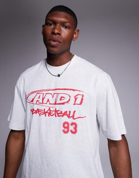 AND1 oversized t-shirt with sports motif in light grey - view 1