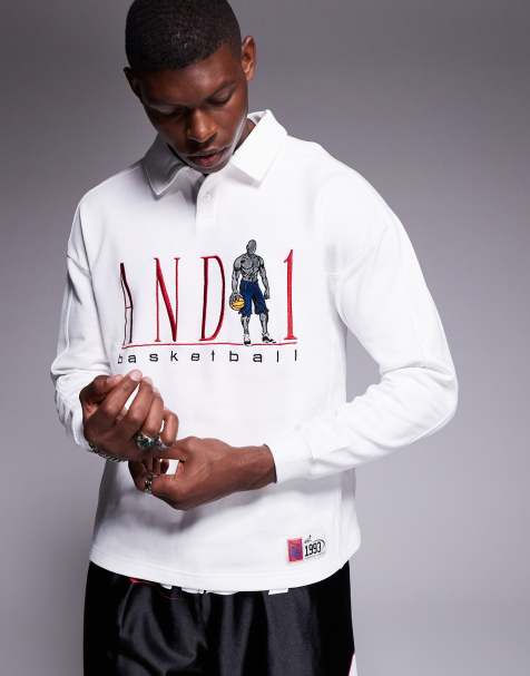 AND1 - Polo a maniche lunghe color crema con logo sportivo - view 1