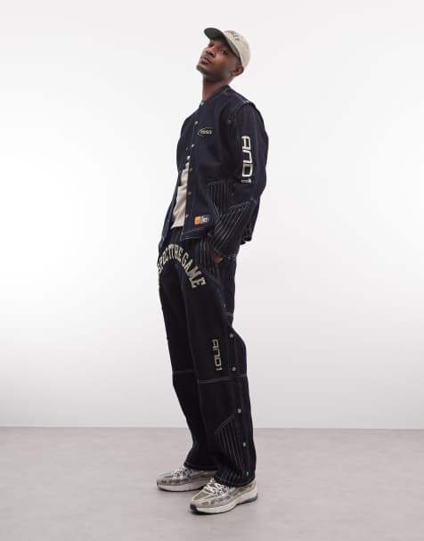 AND1 respect the game contrast stitch jeans co-ord in rinse