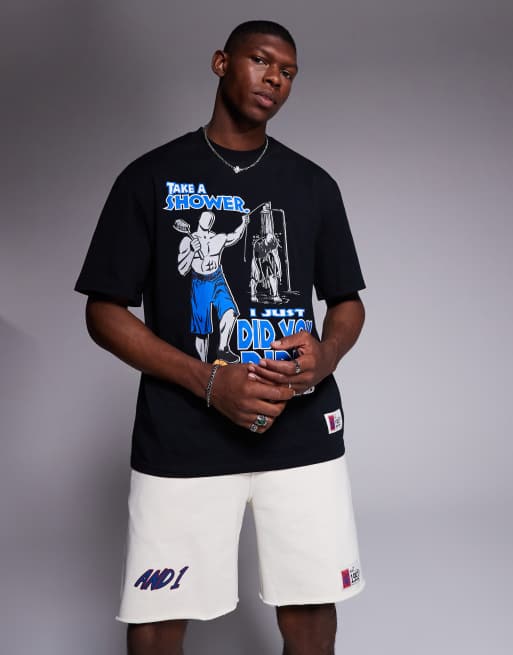 AND1 - Sort oversized T-shirt med grafisk sportsprint