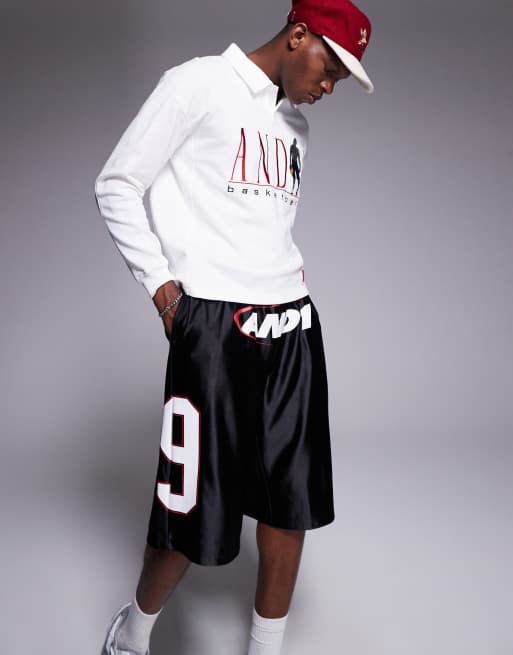 AND1 - Sorte oversized longline-sportsshorts med print, 5 af 5